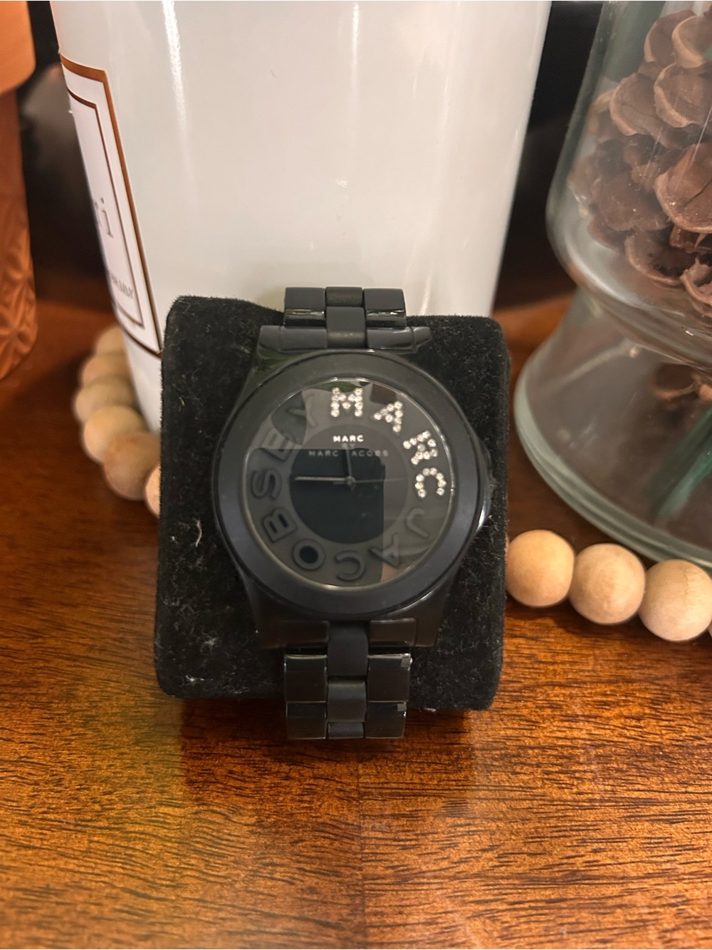 Marc Jacobs Black Stainless Steel Bracelet Watch with Crystal-Accented Logo